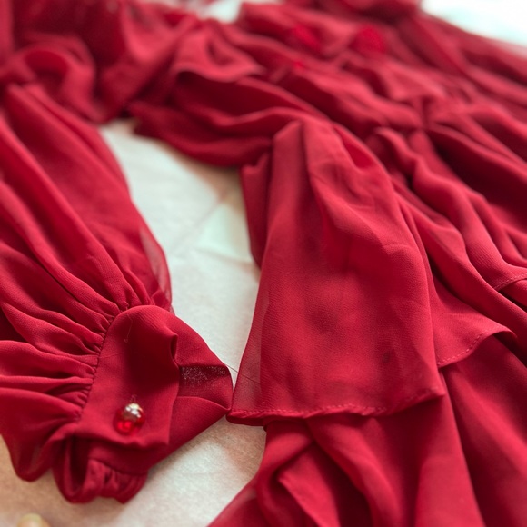 VTG 80s SILK CHIFFON red dress Toronto boutique Wayne Clark - Picture 4 of 11